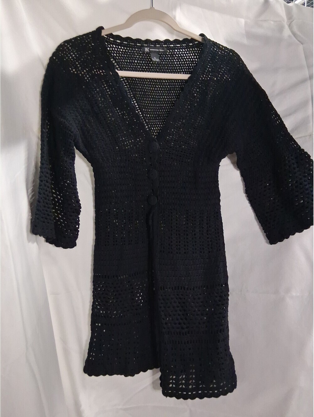 INC International Concepts Women Black Knitted Bell Sleeve Cardigan Medium N2